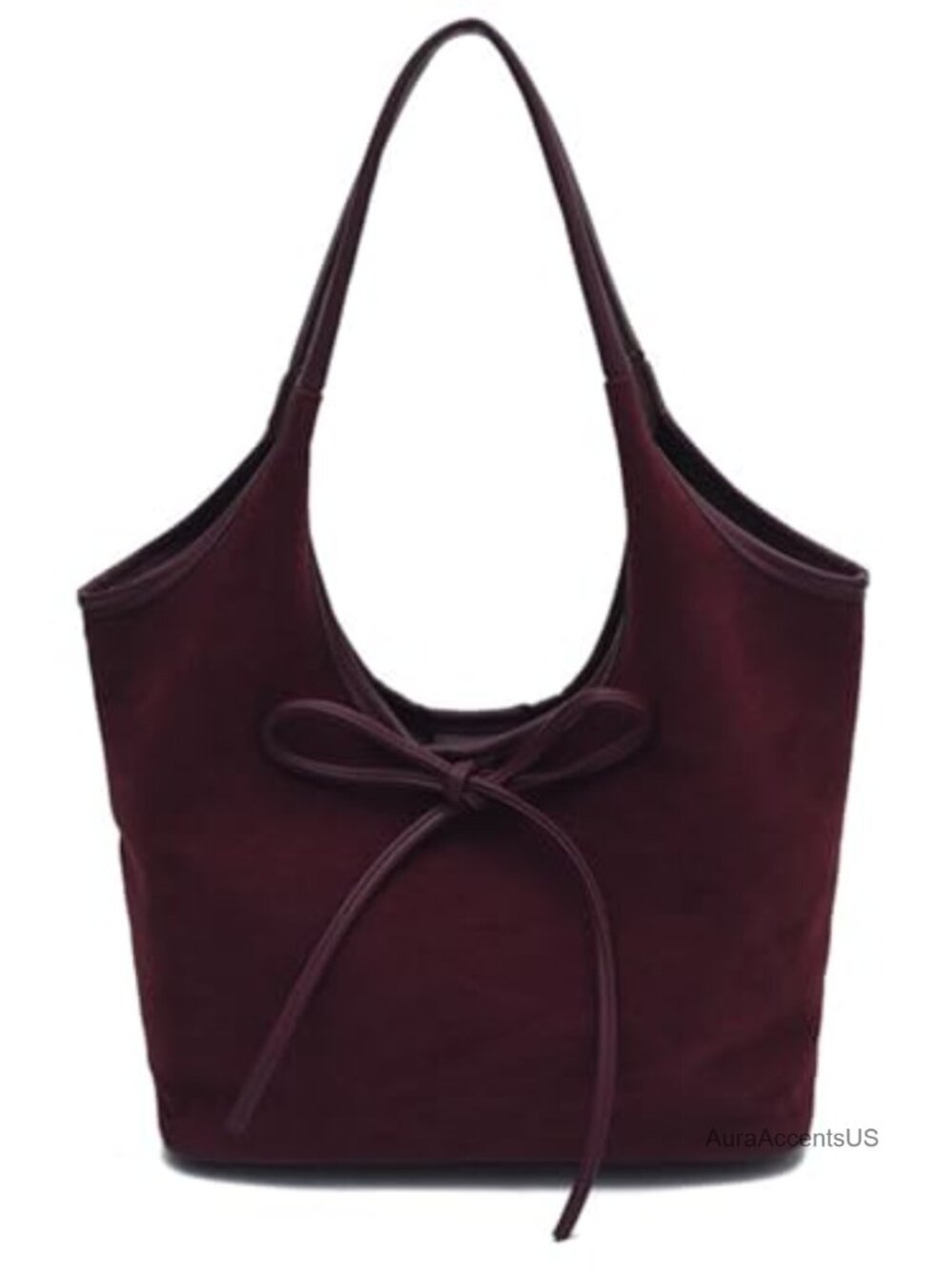 Faux Suede Tote Bag for Women Work Hobo Handbag with Bow